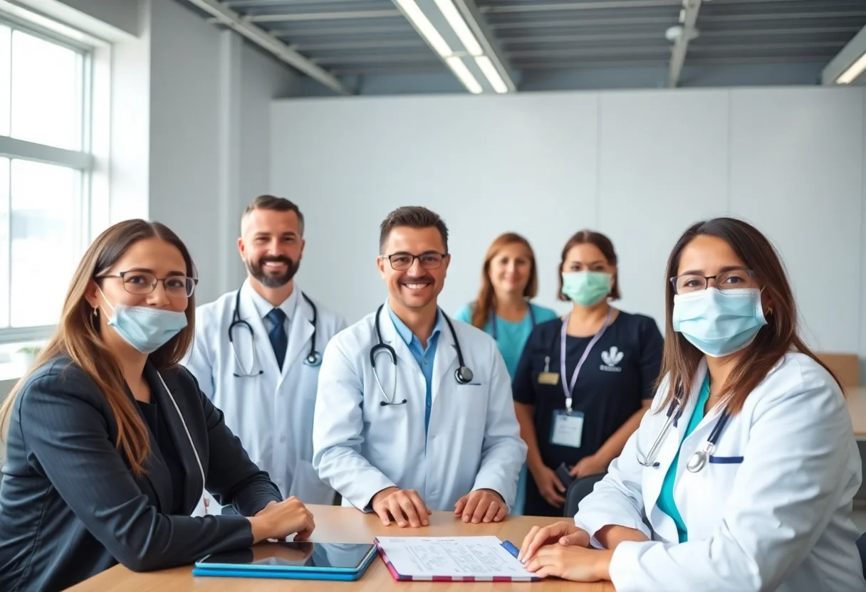 A diverse group of healthcare professionals in a meeting.