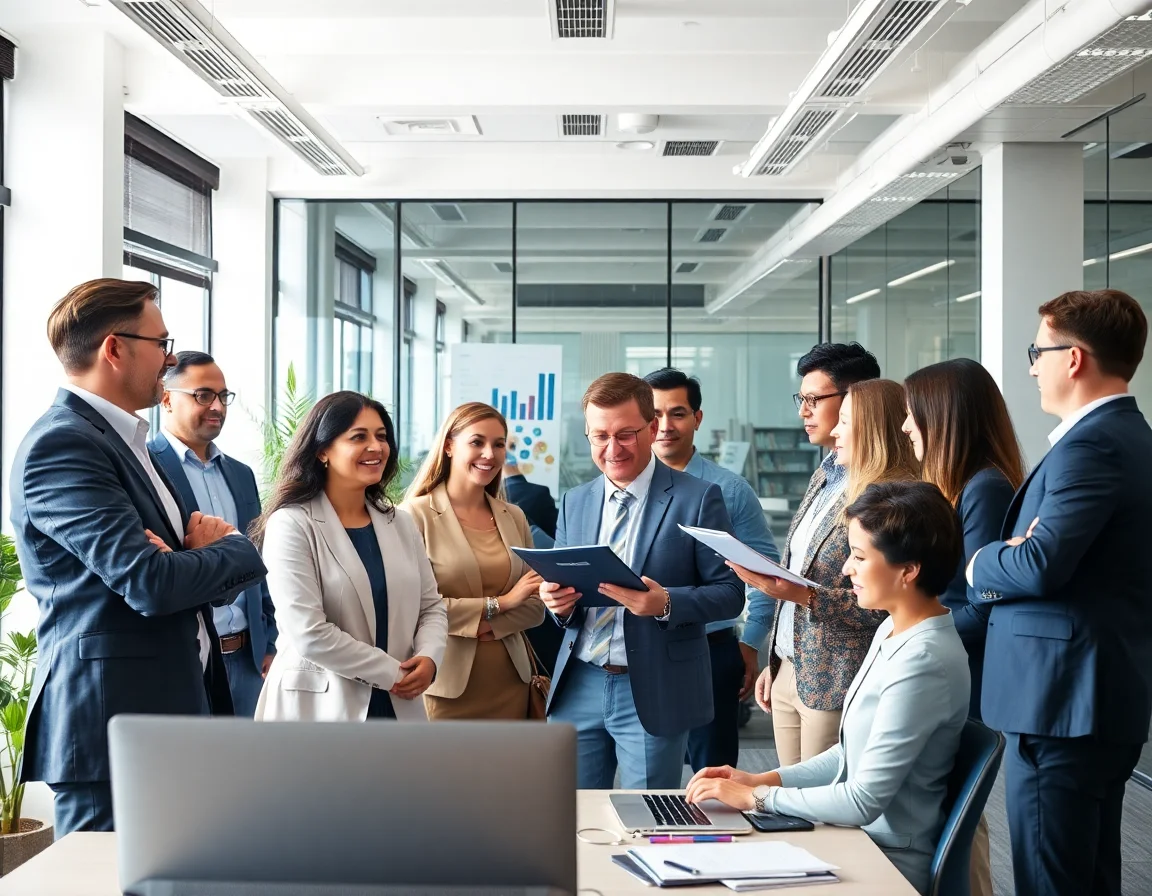 A diverse team of financial professionals collaborating in a modern office.