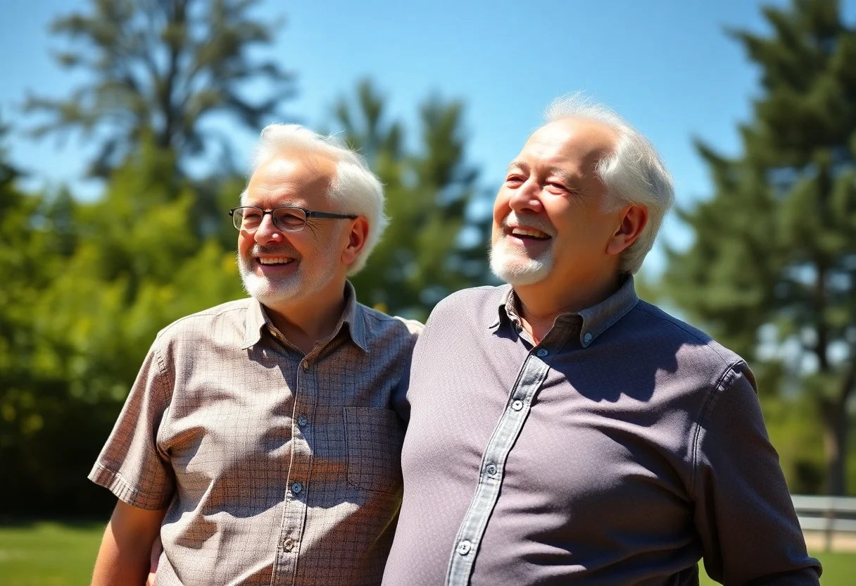 A senior couple smiling and enjoying their retirement on a sunny day.